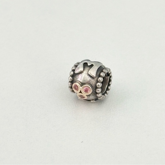 Pandora 925 & 14K Gold Two Tone Mom Pink CZ Rare Retired Bead Charm - Picture 4 of 5